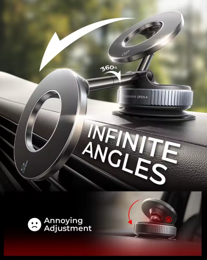 MagNex360™ | 360° Magnetic Vacuum Phone Holder + MagNex Ring Adapter for All Phones