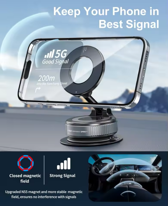 MagNex360™ | 360° Magnetic Vacuum Phone Holder + MagNex Ring Adapter for All Phones