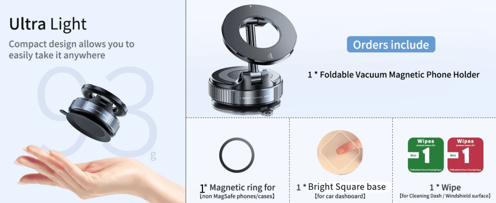 MagNex360™ | 360° Magnetic Vacuum Phone Holder + MagNex Ring Adapter for All Phones